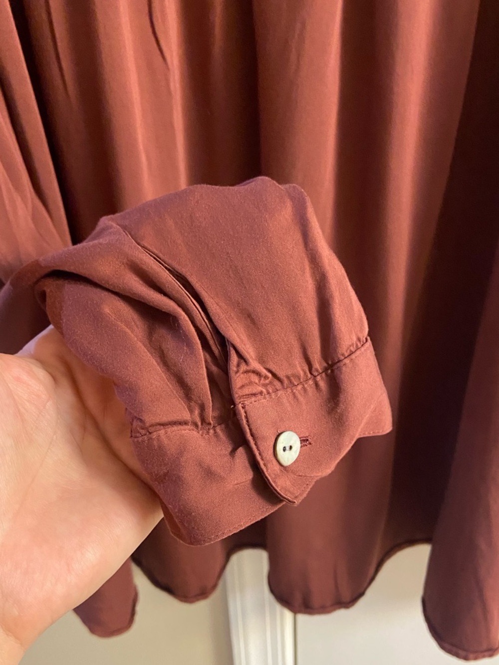 J Jill rust brown smocked flowy long sleeve blouse pop over 4X - Picture 6 of 9